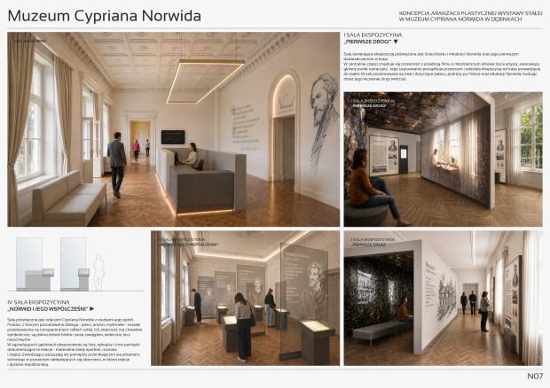 II nagroda dla Katarzyny Jagiełło za projekt wystawy stałej w Muzeum Norwida (plansza)