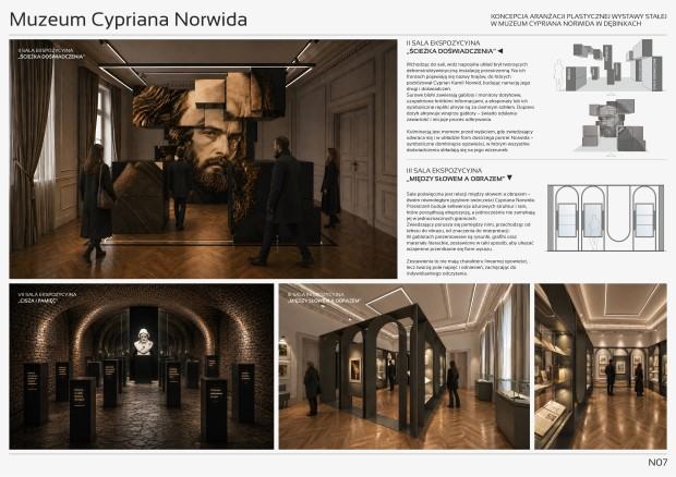 II nagroda dla Katarzyny Jagiełło za projekt wystawy stałej w Muzeum Norwida (plansza)