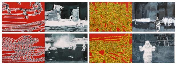 cykl Wrzesień 1939, 4 x (52x150 cm), olej na płótnie, 2019