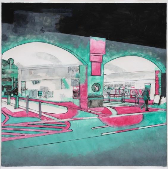 4 (Przejście podwójne – Wrocław) z cyklu Znikający, 120x120 cm, olej na papierze woskowanym, 2021