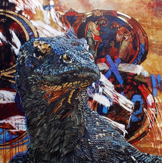 Wiatr historii, 190x190 cm, akryl na płótnie, 2019