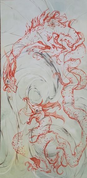 Karolina Matuszewska, Aeriony, 160x80 cm, olej na płótnie