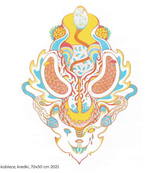 Laura Gizicka, kobiece, 2021, kredki, 70x50 cm