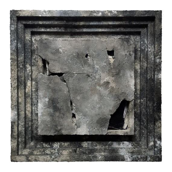 Marek Kulig, Sarcophagum – Ostium, 77x77 cm, assemblage, 2017