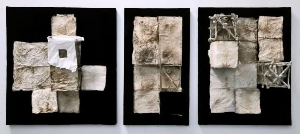 Marek Kulig, Syria – tryptyk I, II, III,  134x55 cm, assemblage, 2021