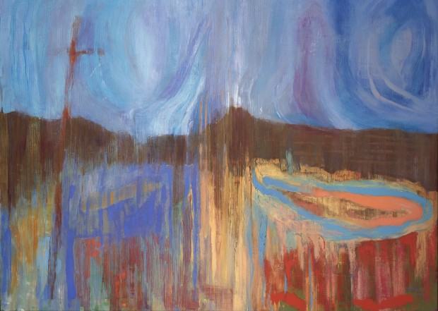 Piotr Kielan, Pejzaż ślężański. Tąpadła, olej na płótnie, 130x180 cm, 2010