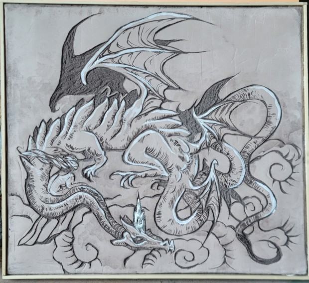 Karolina Matuszewska, Smok zaklęty Królewicz, 50x60 cm, sgraffito, 2024