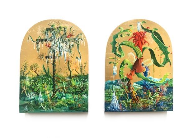 Tomasz Kulka, Zimnica Pospolita i Butelczak topniejący, tempera jajowa na desce, szlagmetal,19x26,5x3,5 cm,2023