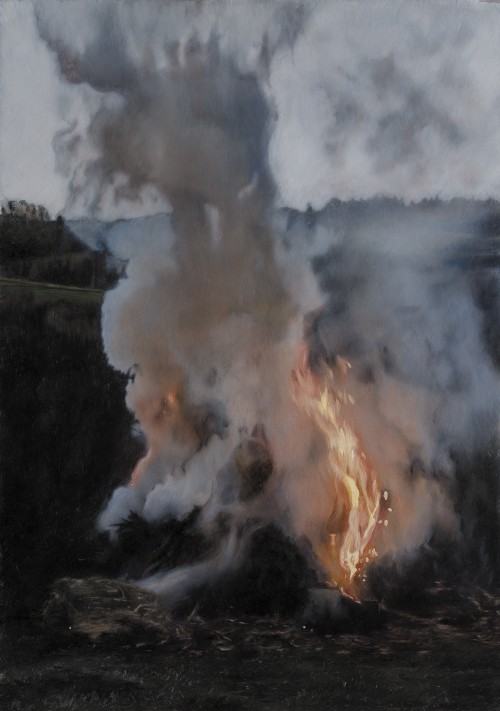 Karol Palczak, Ogień, 2019, olej na aluminium, 40 x 25 cm