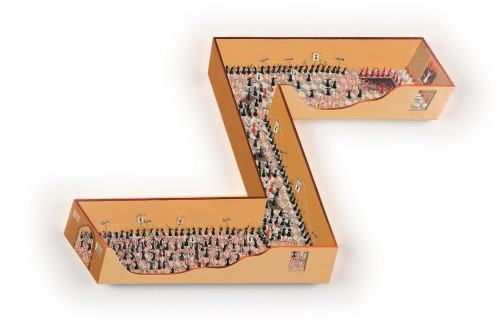 Tomasz Kulka, Idolatria, 2017, tłusta tempera na sklejce, szlagmetal, 55 x 104 x 7 cm