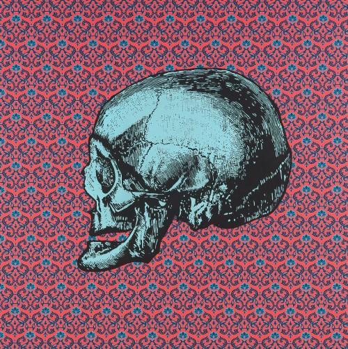 Wojciech Pukocz_Czaszka_ 2014, akryl, wydruk, płyta, 100 x 100