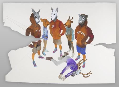 Skandal na zlecenie, około 70x100 akwarela na papierze, 2015