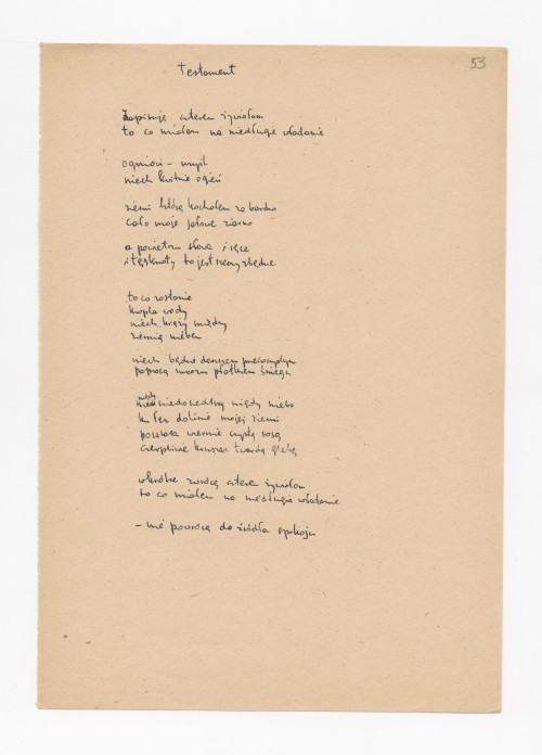 Testament, Zbigniew Herbert: Wiersze z lat 1950–1975, ze zbiorów ZNiO