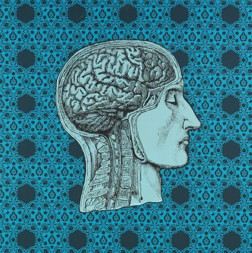 „Zwoje”, 2014, akryl, wydruk, płyta, 100 x 100 cm