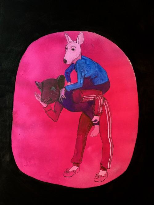 Patrzymy w jedną stronę, 50x70, akwarela na papierze, 2020