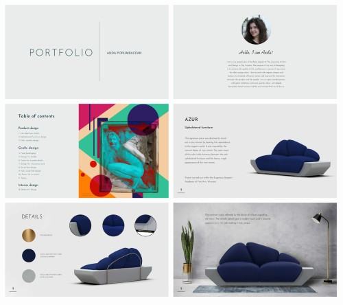 Anda Porumbacean,  graficzne opracowanie Portfolio, prezentacja wybranych stron, 2022