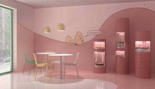 Pola Gierzykiewicz, aranżacja i branding lokalu, Bez jaja, cukiernia dla alergików, 2020